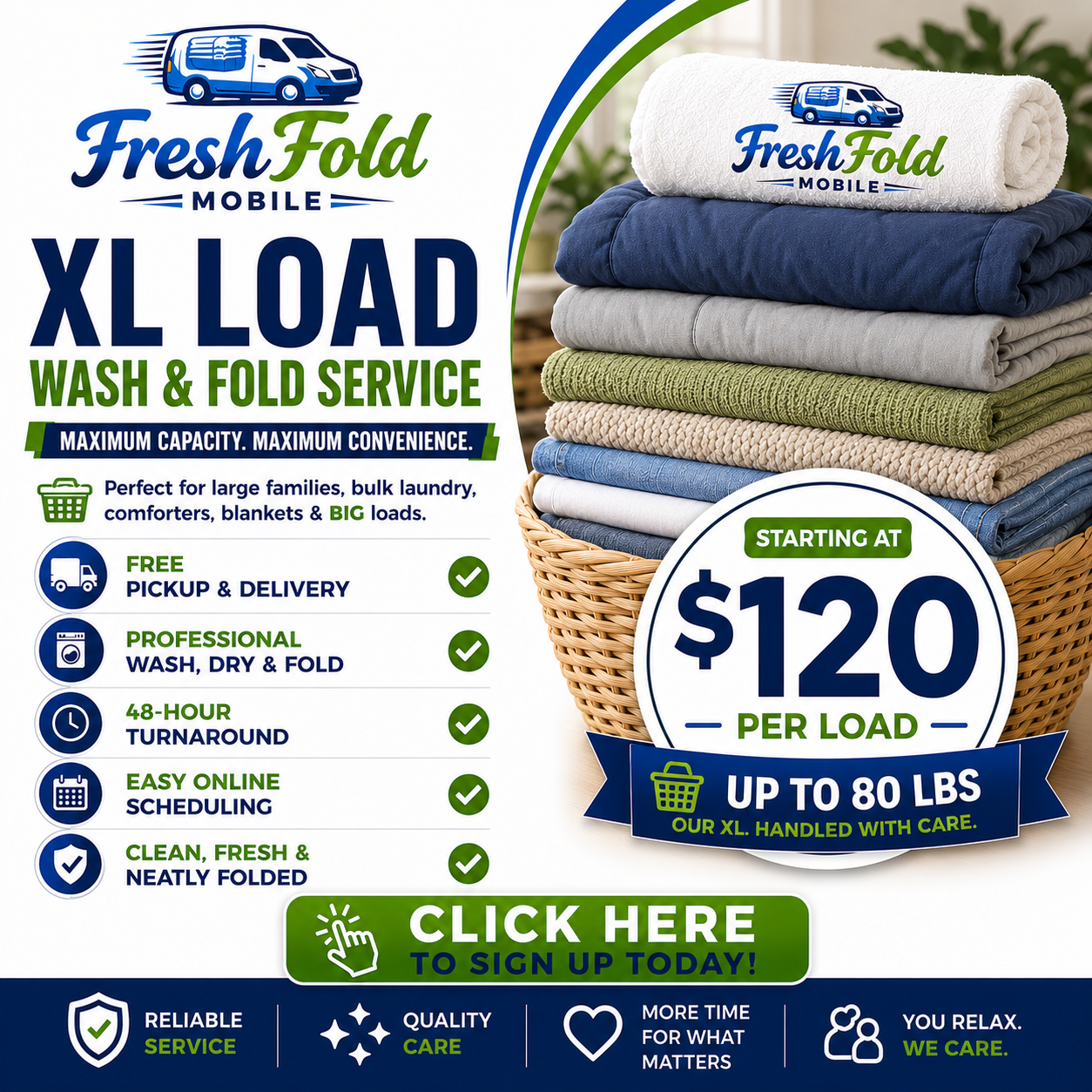 Extra Large Load Wash & Fold Laundry Service